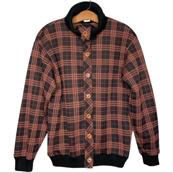 Vintage Sutter Place Red Tartan Plaid Button Front Light Jacket Pullover Medium - Picture 1 of 10